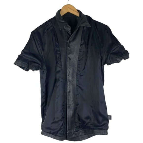 BCBG MAXAZRIA Vintage Black Leather Perforated Button Up Shirt US M - Picture 4 of 10